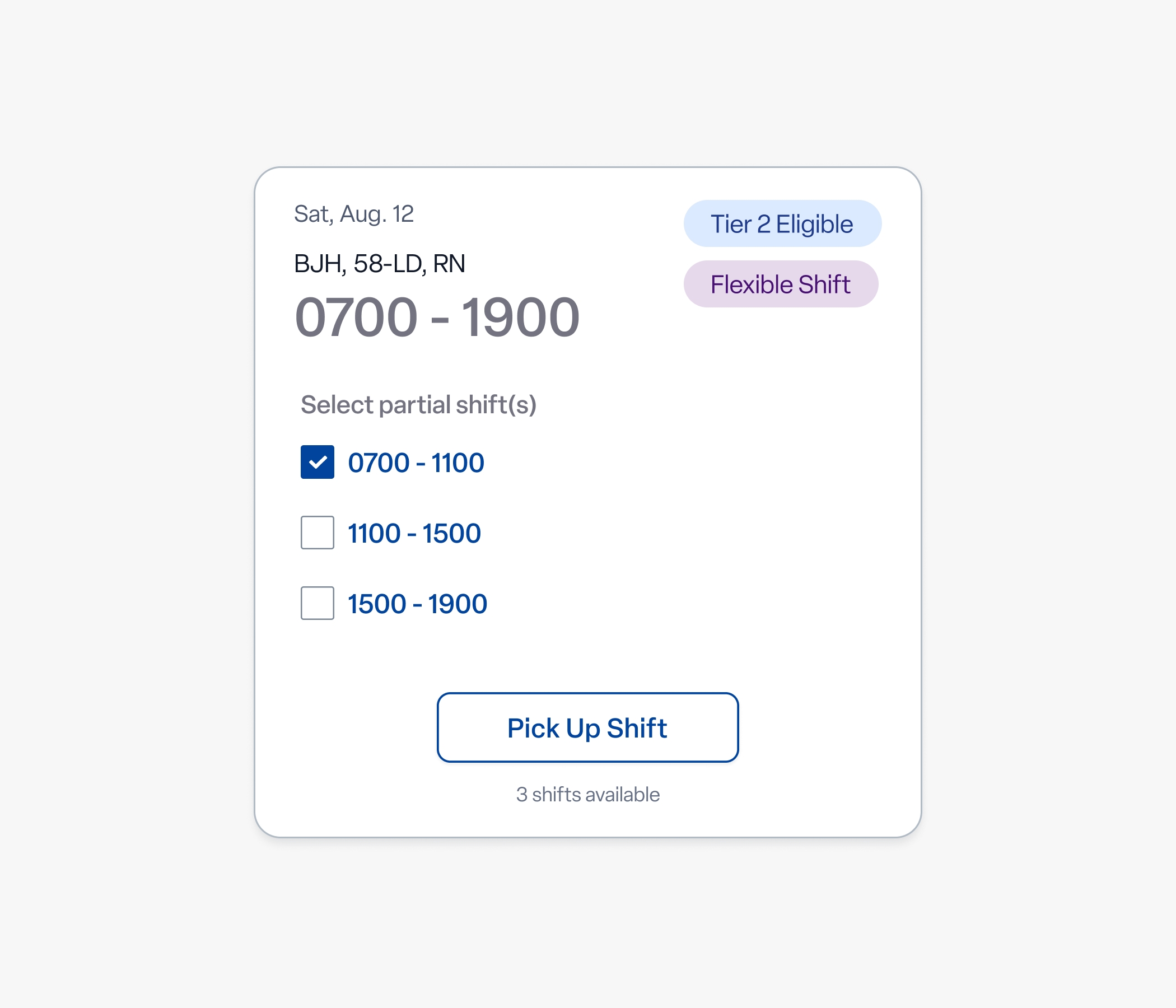 Before state of 4-hour increment checkbox card design