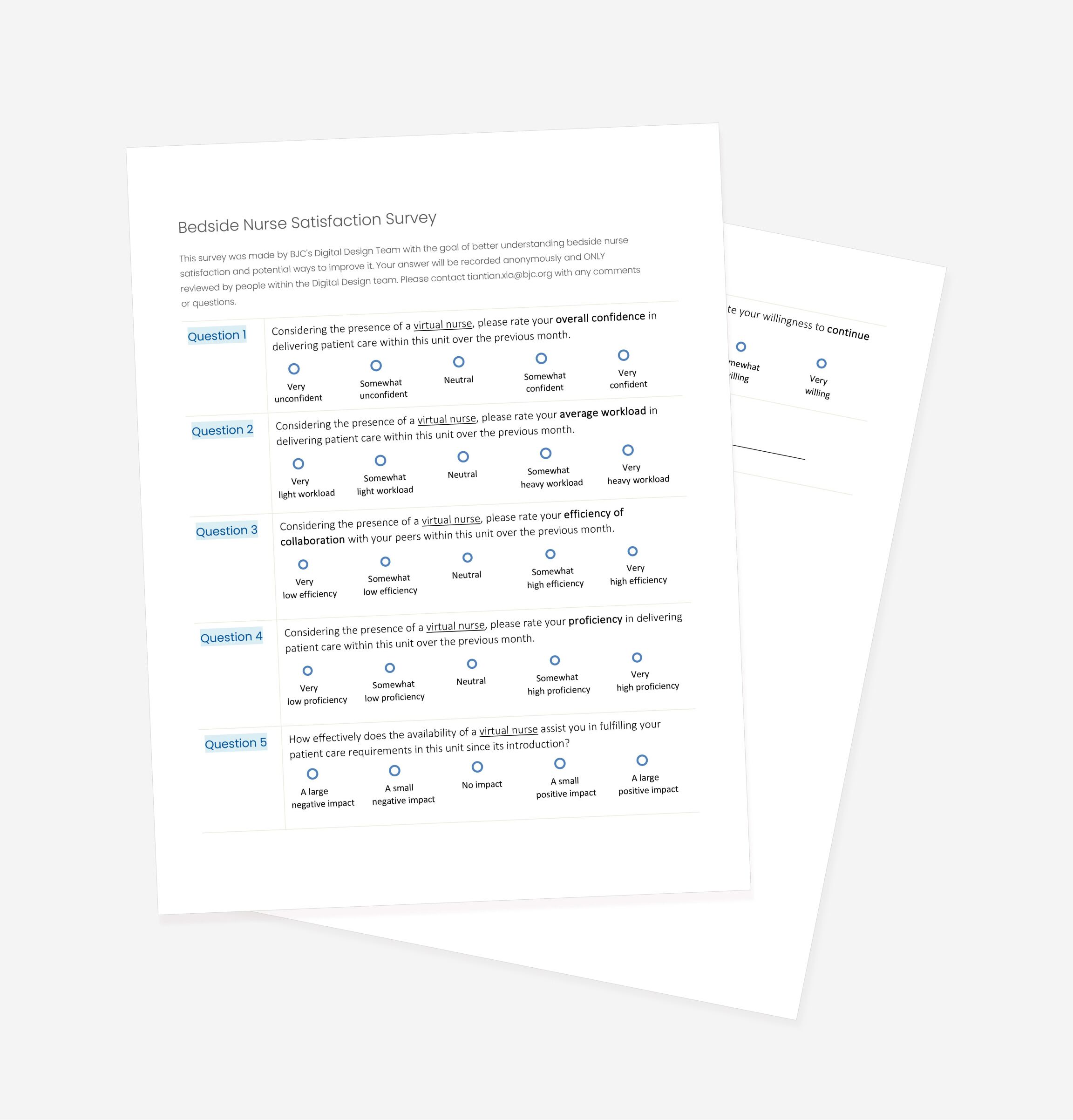 Virtual nursing example survey questions